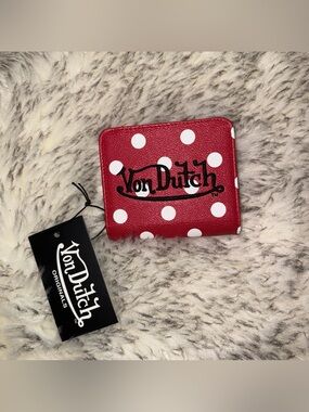 NWT Von Dutch Red Polka Dot Zip Up Wallet